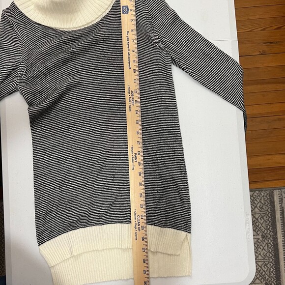 LOFT Women's Black Cream Stripe Tunic Sweater Cowl Turtleneck Size S Petite - Picture 6 of 6